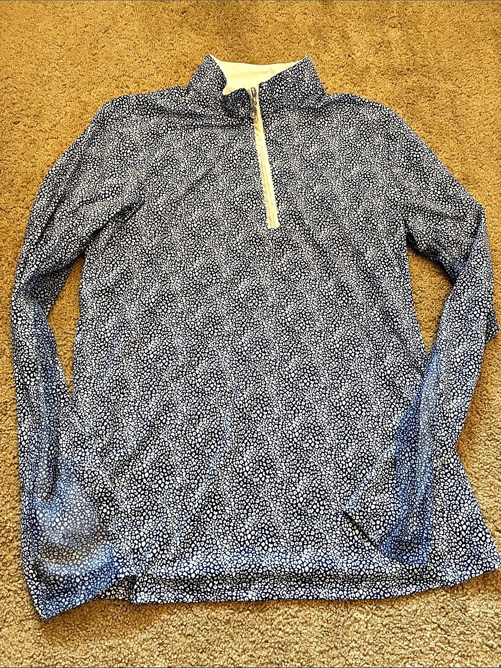 SanSoleil SolTek LUX 1/4 Zip Sun Shirt Heartstrings Navy Blue White Small S